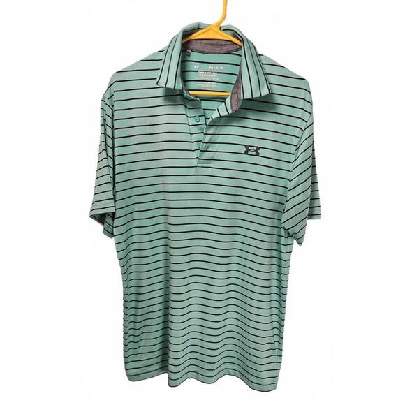 Under Armour Men's Striped Mint Green Heatgear Playoff Polo Size Medium - Picture 1 of 6